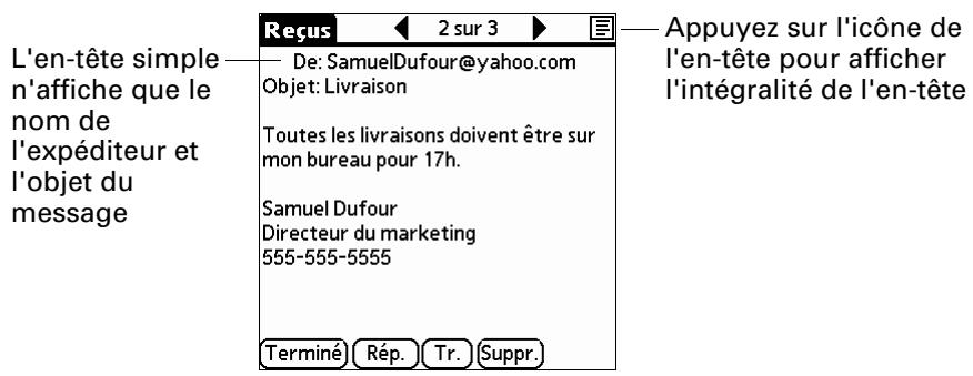 PALM TUNGSTEN C - Modification des détails de l'en-tête d'un message - 1