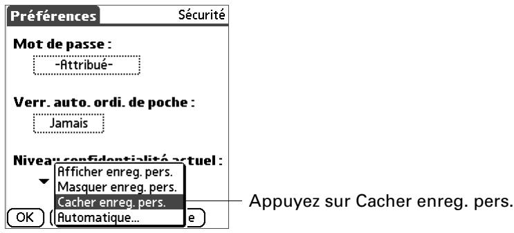 PALM TUNGSTEN C - Pour cacheter tous les enregistrements personnels : - 1