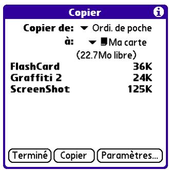 PALM TUNGSTEN E - Pour copier une application vers une carte d'extension : - 1