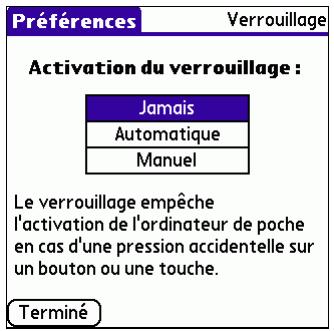PALM TUNGSTEN E - Pour modifier les paramètres de verrouillage : - 1