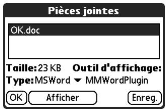 PALM TUNGSTEN E - Pour enregistrer une pièce jointe dans une carte d'extension : - 1
