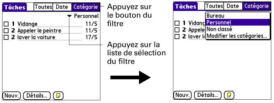 PALM TUNGSTEN E - Pour utiliser les filtres d'affichage : - 1