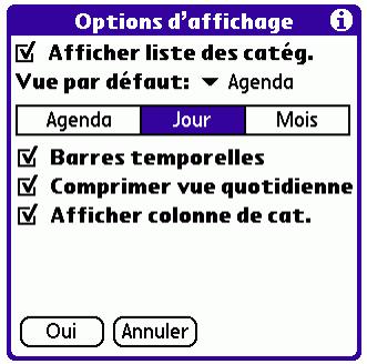 PALM TUNGSTEN E - Définition des options d'affichage de la vue quotidienne - 1