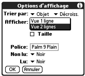PALM TUNGSTEN E - Pour sélectionner l'affichage sur une ou deux lignes : - 1