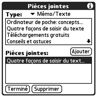PALM TUNGSTEN E - Pour joindre un fichier à partir d'une application de votre ordinateur de poche : - 3