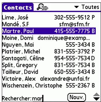 PALM TUNGSTEN E - Pour utiliser la commande recherche numéro tel : - 1