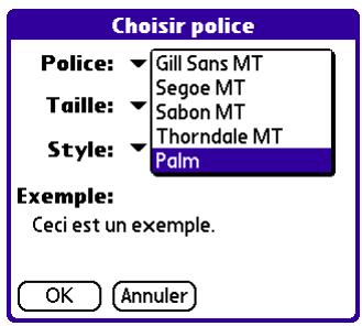 PALM TUNGSTEN E - Pour changer la police d'un message composé : - 1