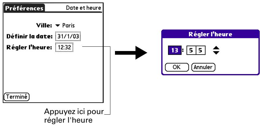 PALM TUNGSTEN E - Pour paramétrer l'heure : - 1