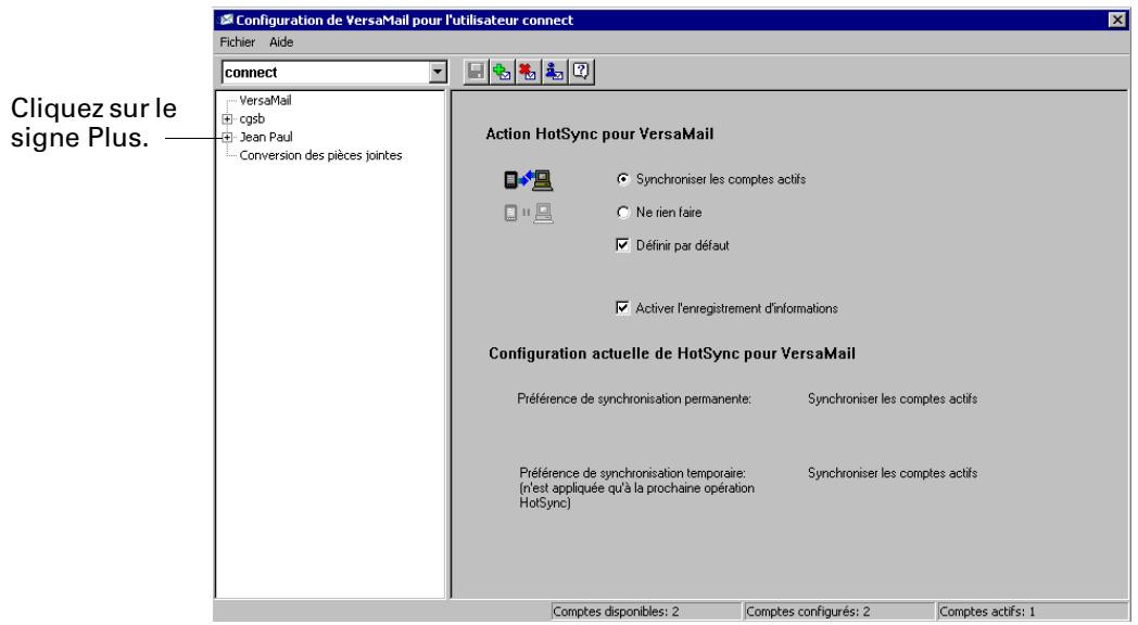 PALM TUNGSTEN E - Pour configurer un compte et définir les options de synchronisation : - 1