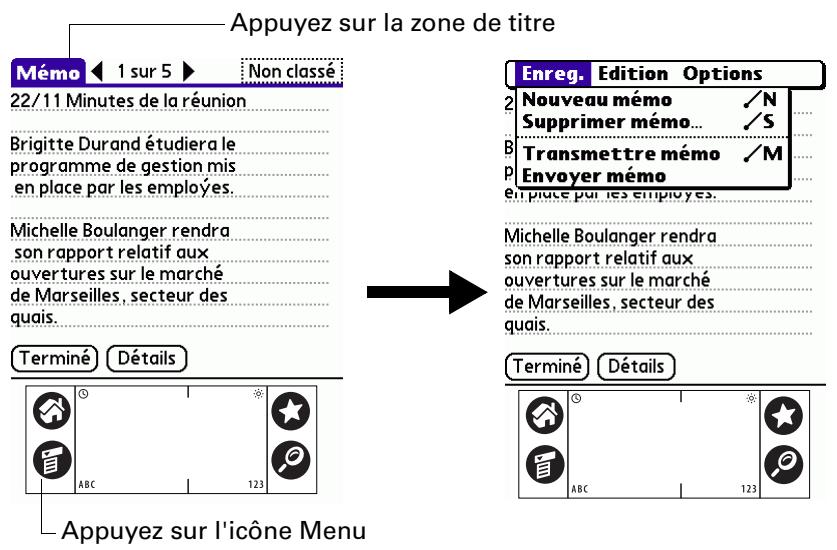 PALM TUNGSTEN E - Pour ouvrir la barre de menus : - 1
