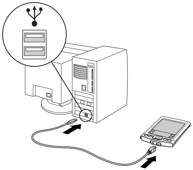 PALM TUNGSTEN E - Étape 4 : raccorder le câble hotSync à l'ordinateur de bureau - 1