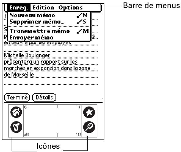 PALM TUNGSTEN T2 - Composants de l'interface de l'ordinateur de poche - 1