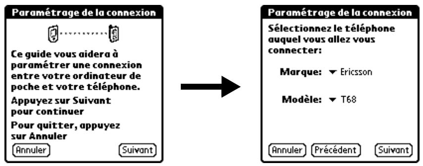 PALM TUNGSTEN T2 - Pour configurer une connexion téléphonique sur l'ordinateur de poche : - 1