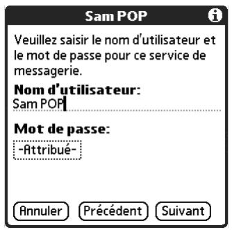 PALM TUNGSTEN T2 - Pour saisir le nom d'utilisateur et le mot de passe du compte : - 1