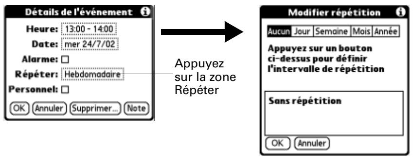 PALM TUNGSTEN T2 - Pour planifier un événement répété ou continu : - 1