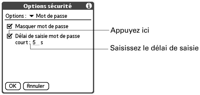 PALM TUNGSTEN T2 - Pour configurer le délai de saisie du mot de passe court : - 1