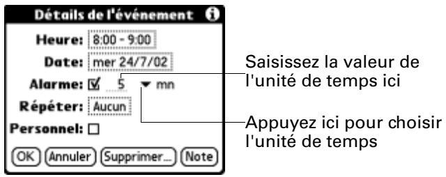 PALM TUNGSTEN T2 - Pour définir une alarme pour un événement : - 1