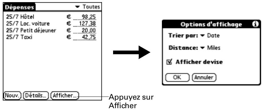 PALM TUNGSTEN T2 - Pour ouvrir la boîte de dialogue Options d'affichage : - 1