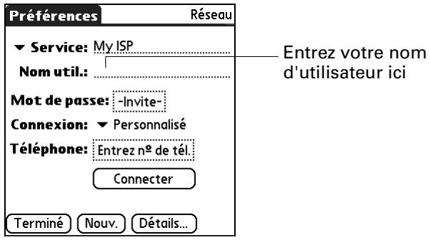 PALM TUNGSTEN T2 - Pour saisir un nom d'utilisateur : - 1