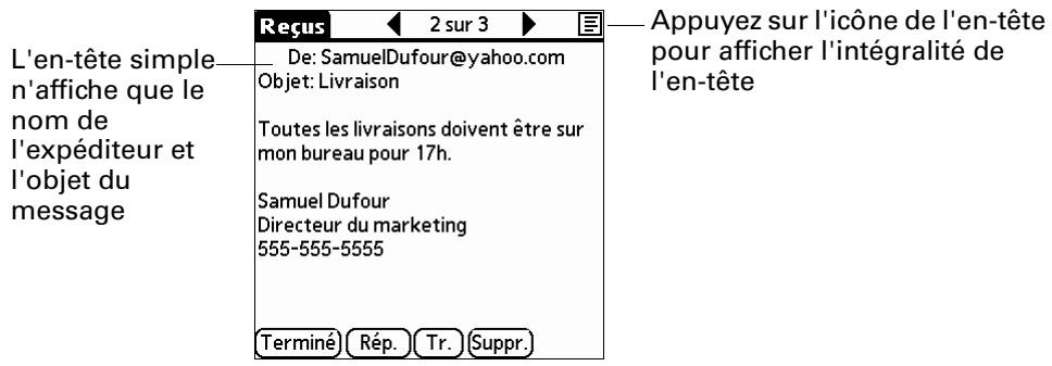 PALM TUNGSTEN T2 - Détails de l'en-tête d'un message - 1