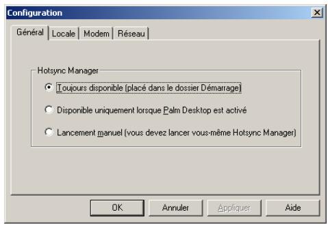 PALM TUNGSTEN T2 - Pour paramétrer les options de synchronisation sur un ordinateur sous Windows : - 1