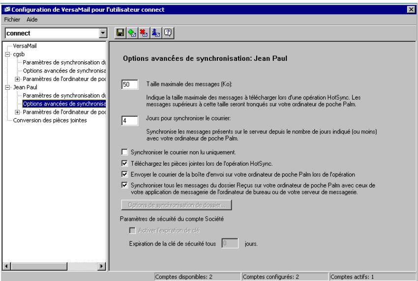 PALM TUNGSTEN T2 - Pour configurer un compte et définir les options de synchronisation : - 3