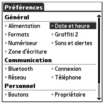 PALM TUNGSTEN T2 - Pour afficher la catégorie Paramètres de l'écran des préférences : - 2