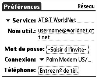 PALM TUNGSTEN T2 - Pour modifier les préférences réseau: - 1