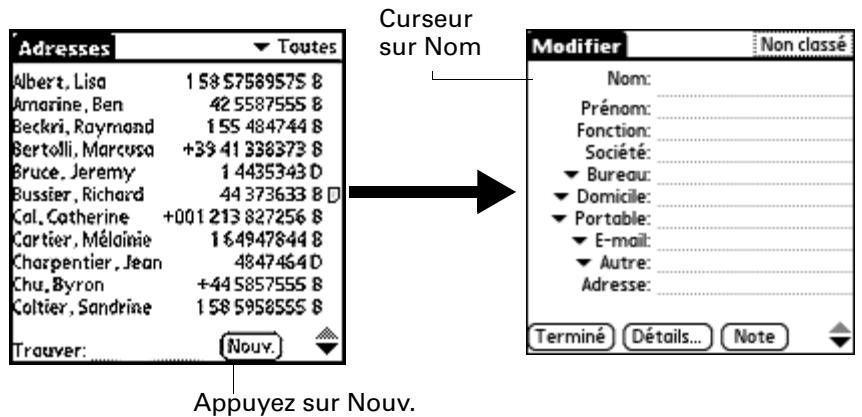 PALM TUNGSTEN T2 - Pour créer une nouvelle entrée dans l'application Adresses : - 1
