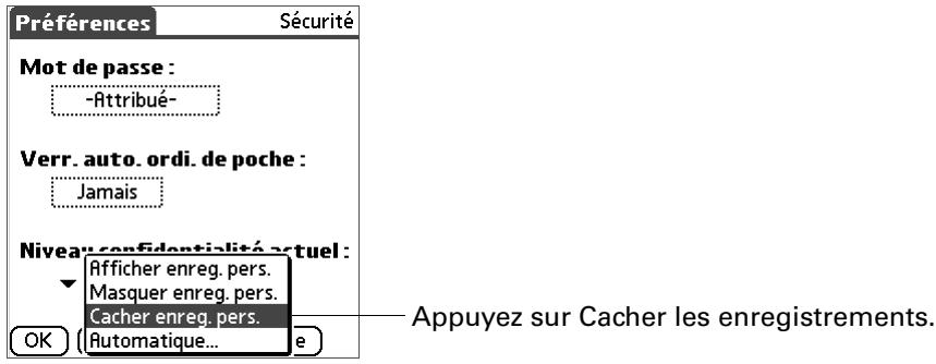 PALM TUNGSTEN T2 - Pour cacher tous les enregistrements personnels : - 1