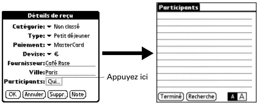 PALM TUNGSTEN T2 - Pour ajouter des noms à un enregistrement de Dépenses : - 2