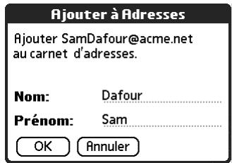 PALM TUNGSTEN T2 - Ajout ou mise à jour d'une entrée de l'application Adresses directement à partir d'un message - 2