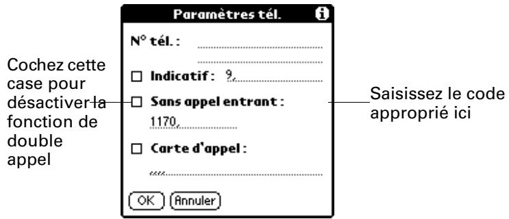 PALM TUNGSTEN T2 - Pour désactiver le service double appel : - 1