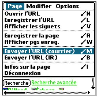 PALM TUNGSTEN T2 - Pour envoyer l'URL d'une page Web par courrier électronique : - 1