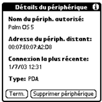 PALM TUNGSTEN T2 - Pour afficher des détails concernant un périphérique autorisé : - 2