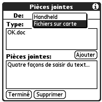 PALM TUNGSTEN T2 - Pour joindre un fichier à partir d'une carte d'extension : - 2