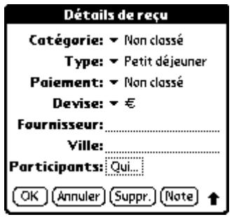 PALM TUNGSTEN T2 - Pour ajouter des noms à un enregistrement de Dépenses : - 1
