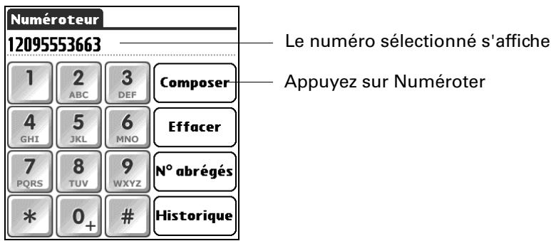 PALM TUNGSTEN T2 - Composition d'un numéro à partir de l'historique des appels - 3