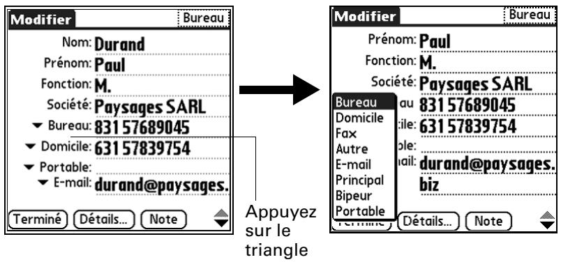 PALM TUNGSTEN T2 - Sélection du type des numéros de téléphone - 1