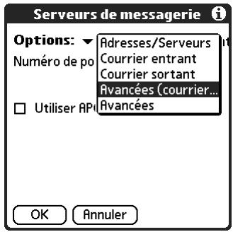 PALM TUNGSTEN T2 - Pour configurer des options de courrier entrant supplémentaires : - 1