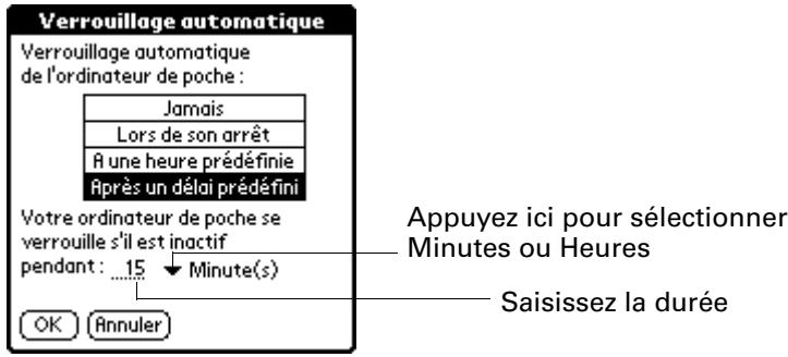 PALM ZIRE 21 - Pour verrouiller votre ordinateur de poche après une période d'inactivité : - 1