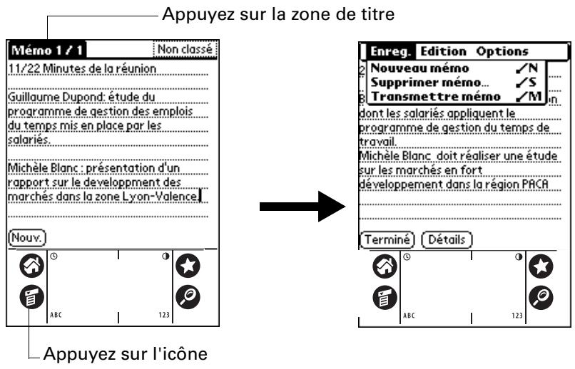 PALM ZIRE 21 - Pour ouvrir la barre de menus : - 1