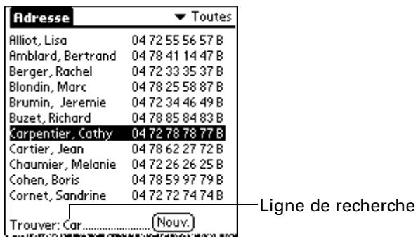 PALM ZIRE 21 - Pour rechercher un enregistrement dans adresses avec le stylet : - 1