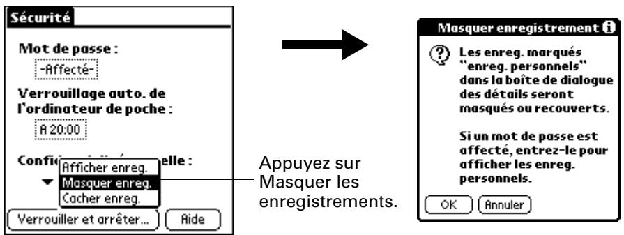 PALM ZIRE 21 - Pour masquer tous les enregistrements personnels : - 1