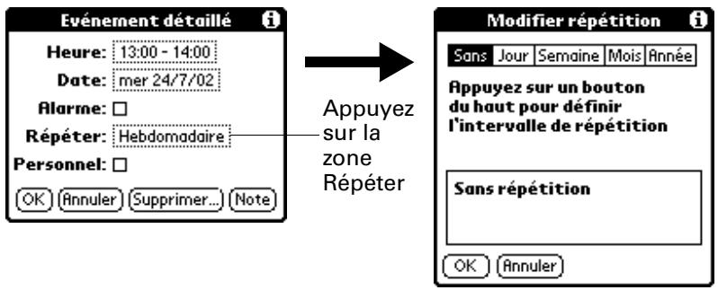 PALM ZIRE 21 - Pour planifier un événement récurrent ou continu : - 1