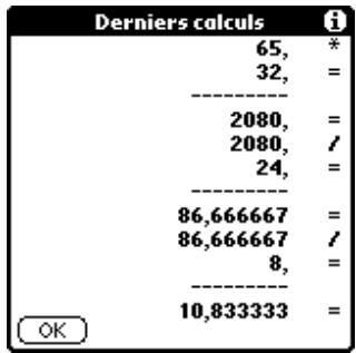 PALM ZIRE 21 - Pour afficher les derniers calculs : - 1