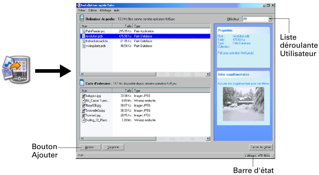 PALM ZIRE 21 - Pour transférer des applications ou des fichiers par glisser-déplacer vers la fenêtre installation rapide palm : - 2