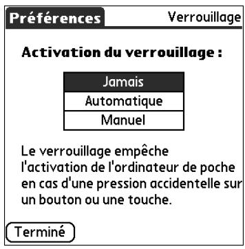 PALM ZIRE 21 - Pour modifier les paramètres de verrouillage : - 1