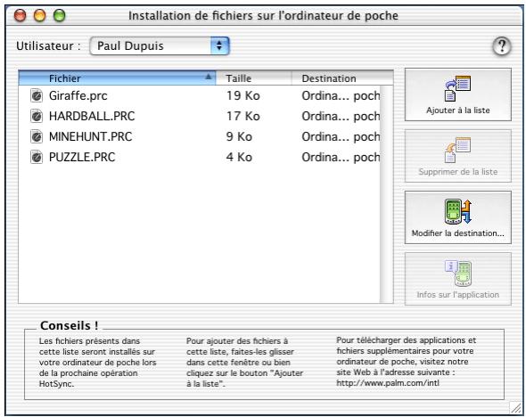 PALM ZIRE 31 - Utilisation de commandes dans le menu hotSync - 2