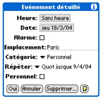 PALM ZIRE 31 - Saisie d'un emplacement ou d'une note pour un événement - 2